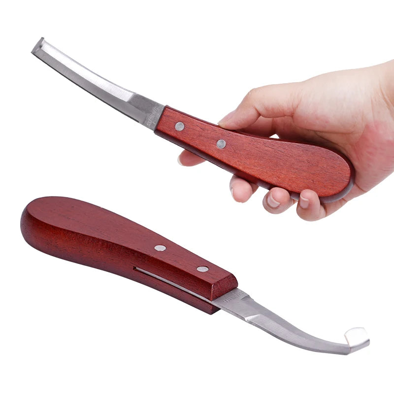 1/2Pcs Horseshoe Knife  Stainless Steel Double-edged Wooden Handle Hoof Trimming Knife