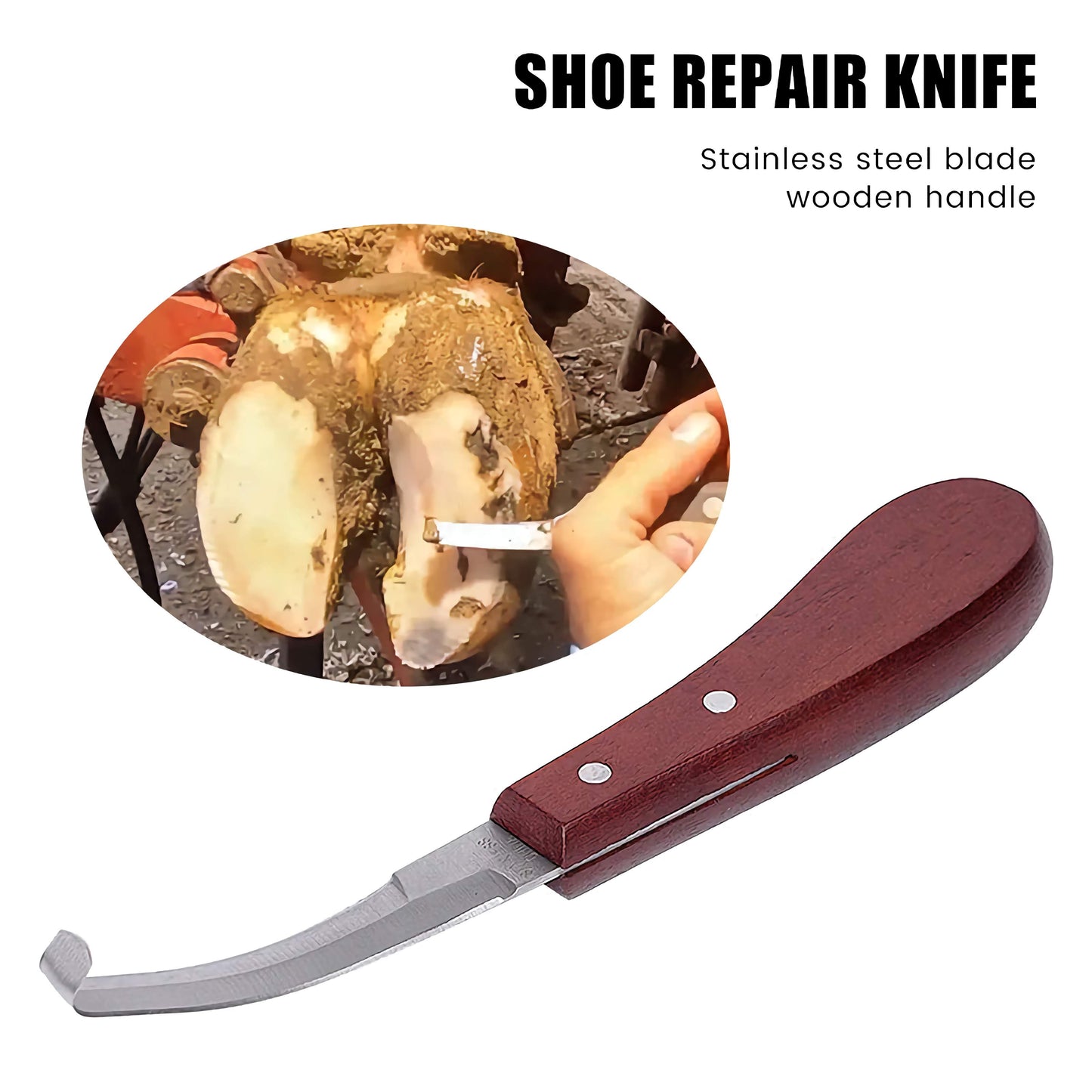 1/2Pcs Horseshoe Knife  Stainless Steel Double-edged Wooden Handle Hoof Trimming Knife